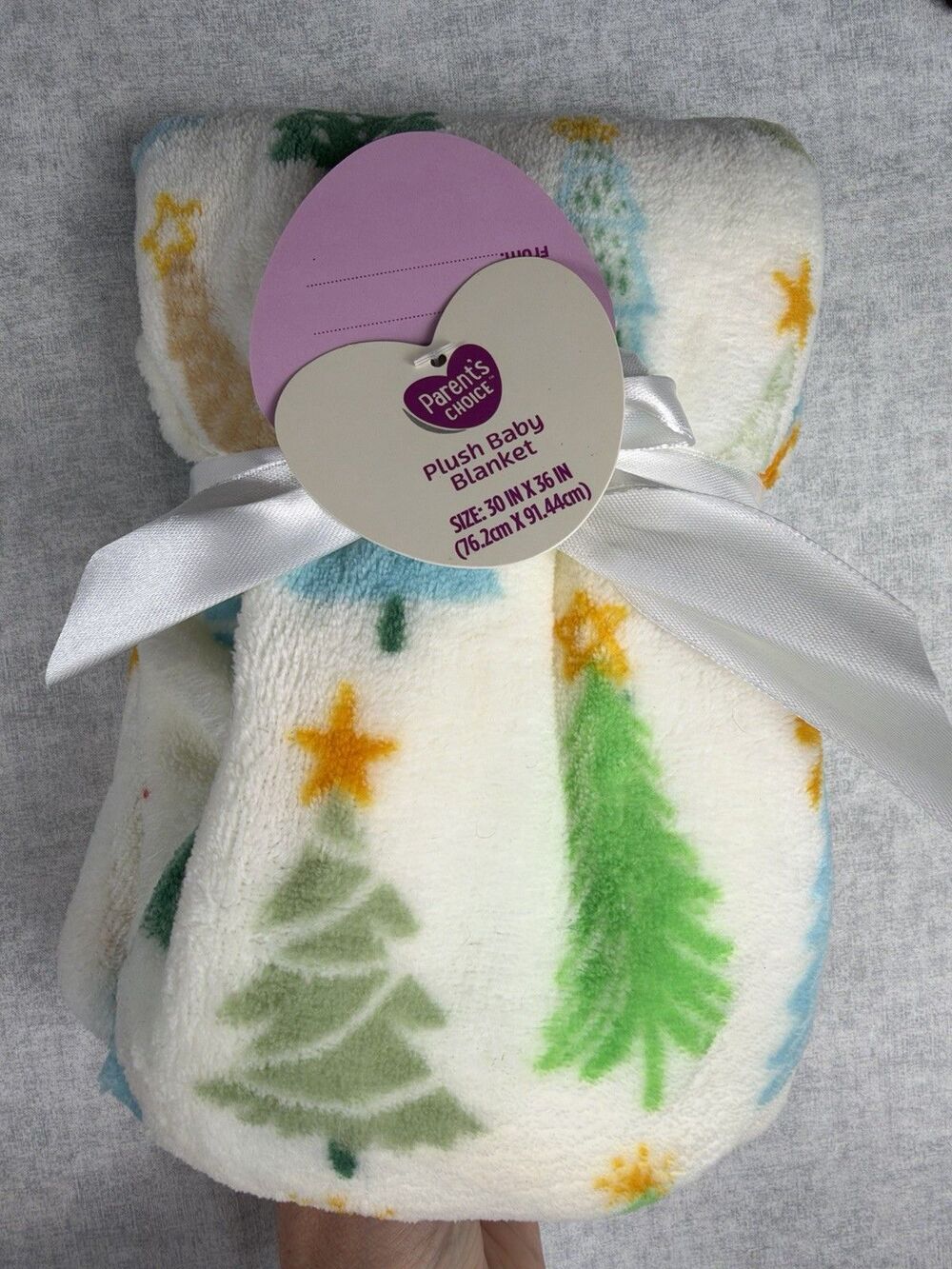 Parents Choice 30x36 Baby Blanket Christmas Tree Star Soft Holiday New NWT Plush
